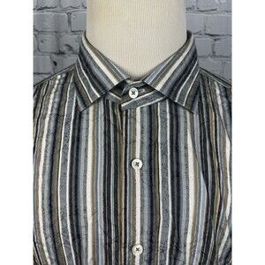 Bugatchi Uomo Men’s XXL Classic Fit Button Front Shirt Seersucker, Striped